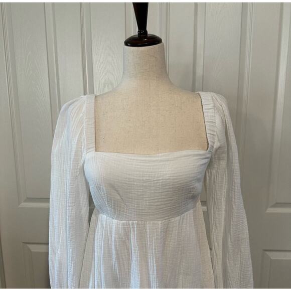 J Crew Re-Imagined Womens XS Mini Dress White Smocked Square Neck Gauzy Lined - Picture 2 of 12